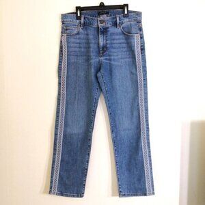 NEW Ann Taylor Straight Crop Jeans High Rise Embroidered Stripe Blue Size 2